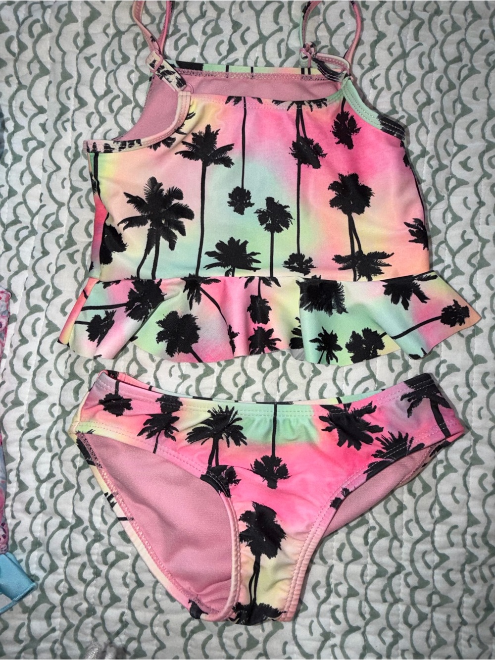 Hurley Kids Pink Multi Palm Tree Two-Piece Swim Set & a boutique brand one piece